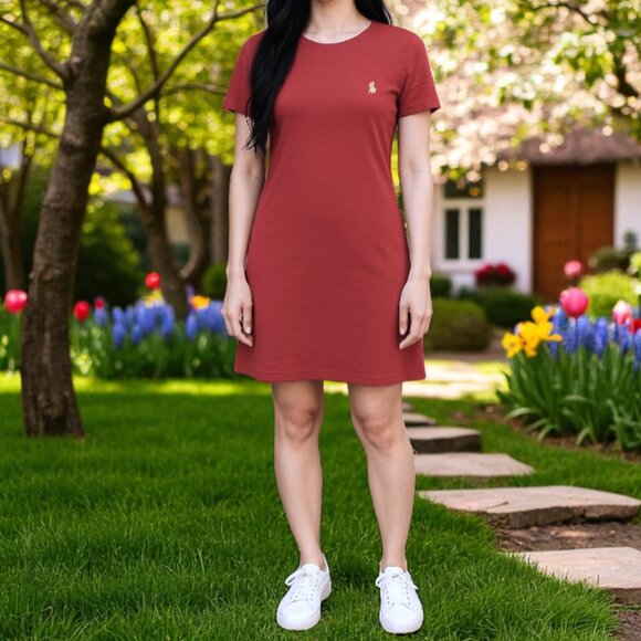POLO Ralph Lauren Cotton T-Shirt Dress in Salmon Pink M - Picture 1 of 6